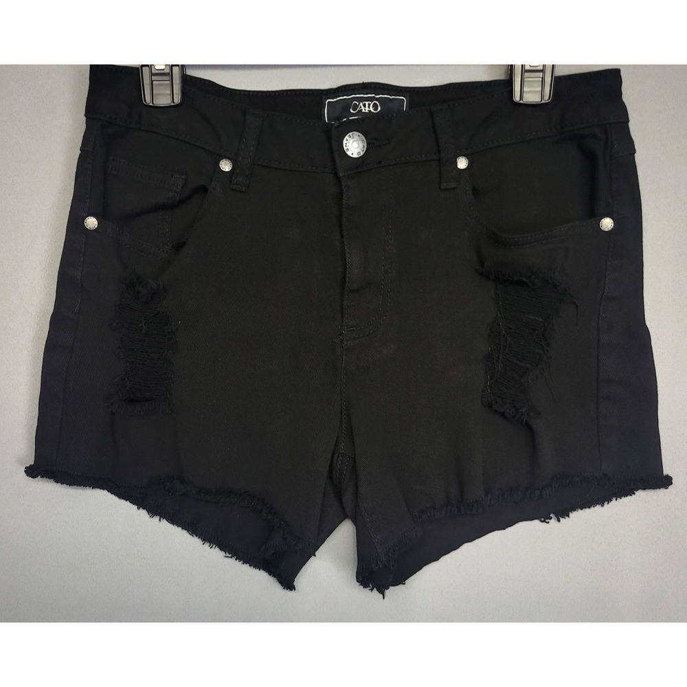 Cato Denim Distressed Shorts Womens 10 Black Raw Hem High Rise Frayed Edgy Rock